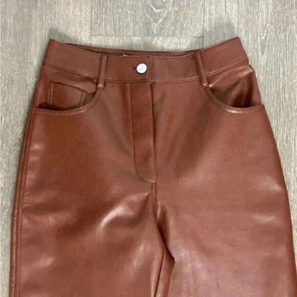 Aritzia Wilfred Free Oracle Pants High Rise Leather straight balloon leg brown - Picture 7 of 16